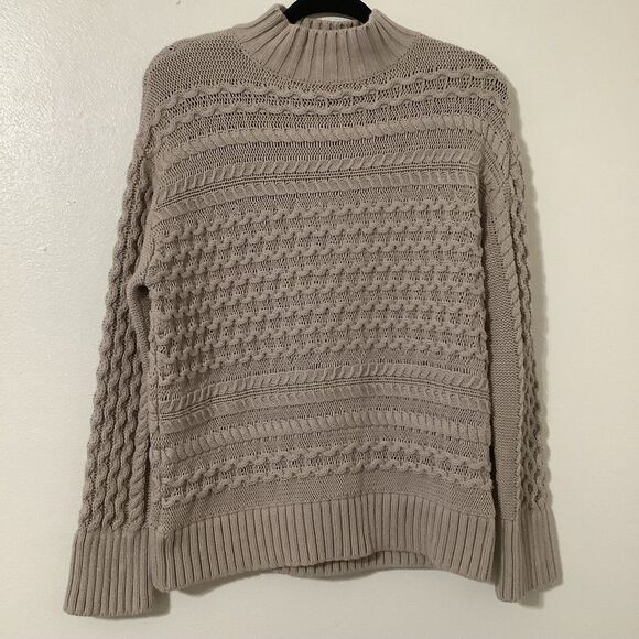 Haven Well Within Quiet Luxury Organic Cotton Cable Knit Funnel Neck Sweater S - Picture 1 of 9